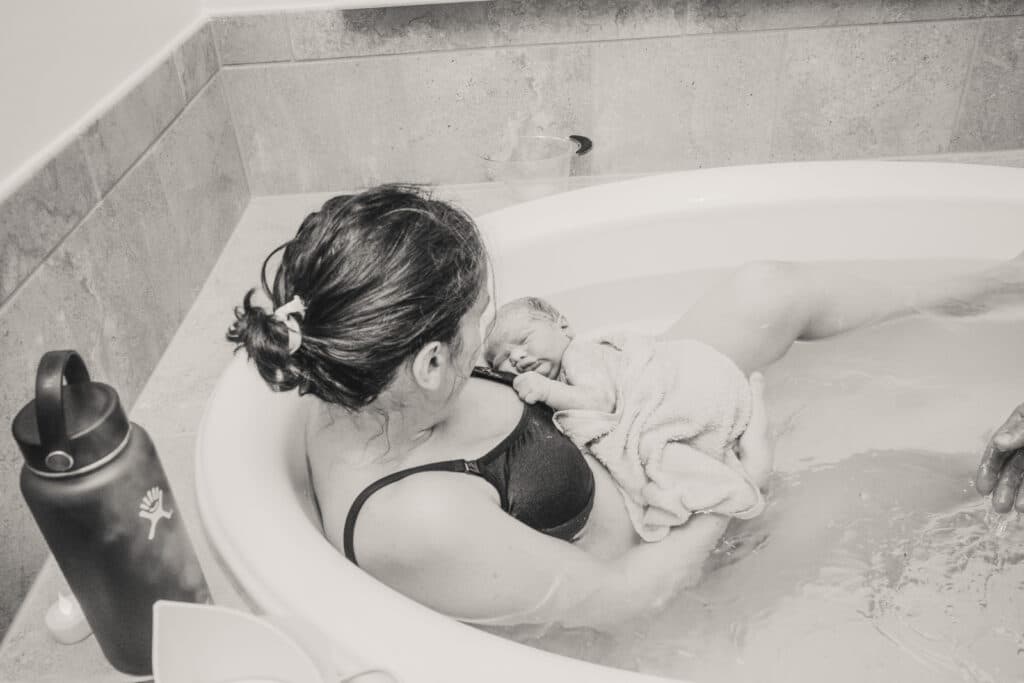 close up of mom with newborn baby girl after hypnobabies birth