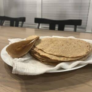 stack of whole wheat flour tortillas side view