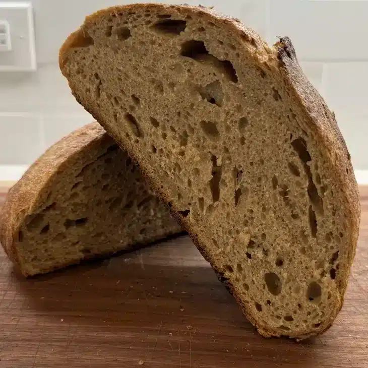 sourdough boule cut in half
